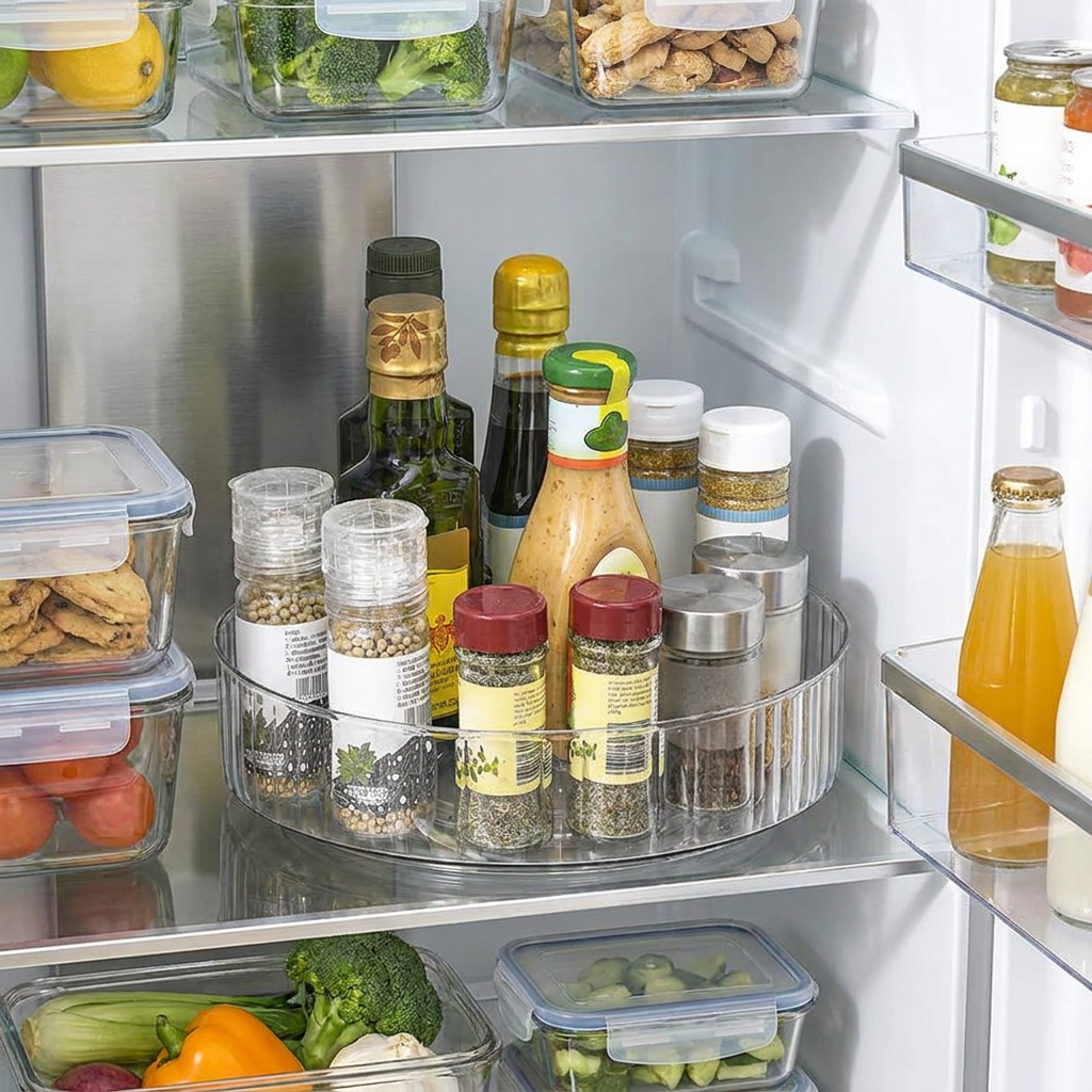 360 Rotating Tray Lazy Susan - in use inside fridge
