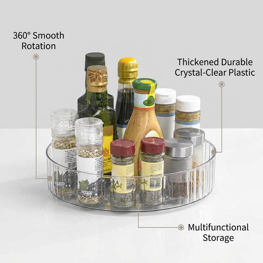 360 Rotating Tray Lazy Susan - benefit callouts infographic