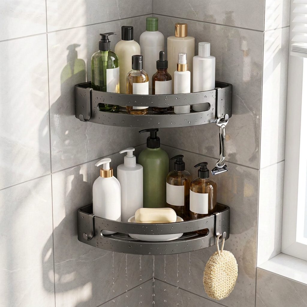 No-Drill Corner Shelf - in use in shower