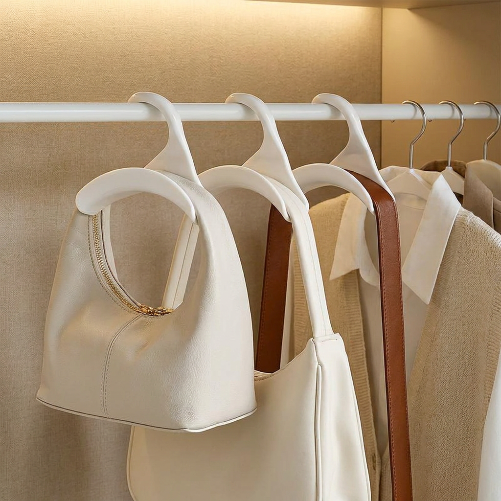 5PCS Bag Purse Hanger Set - in use on closet rod