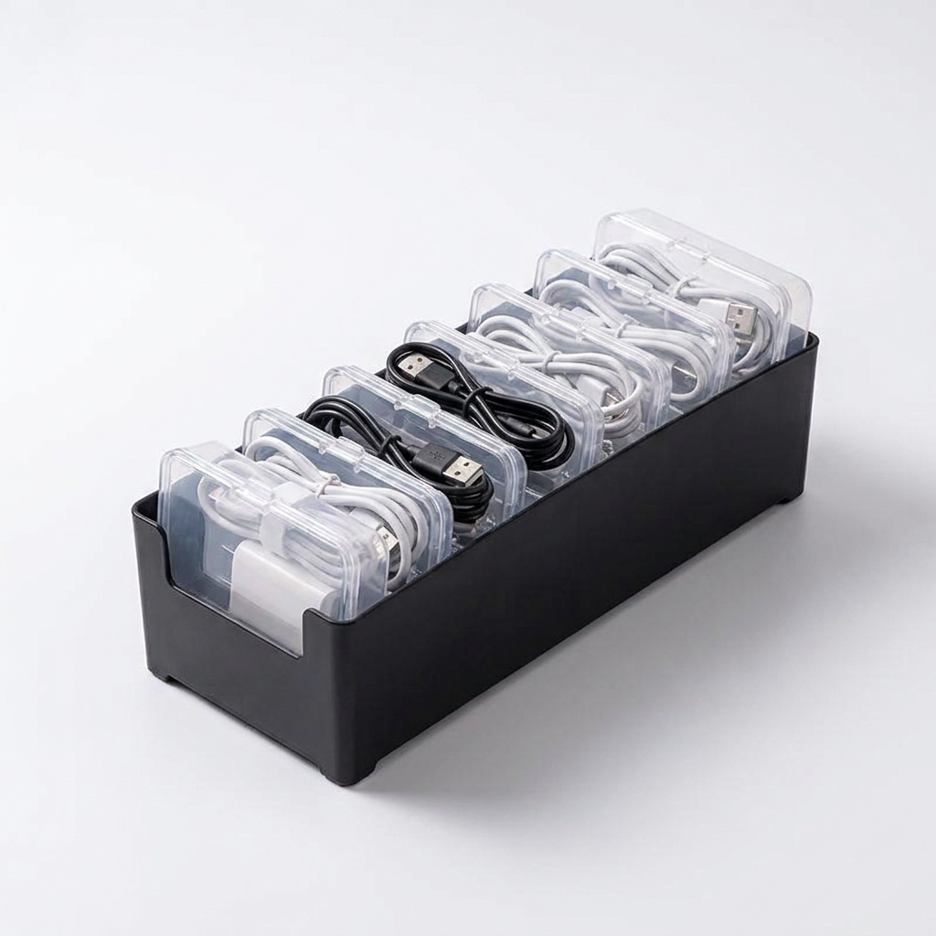 Data Cable Storage Box with 7 Compartments - clean studio product photo