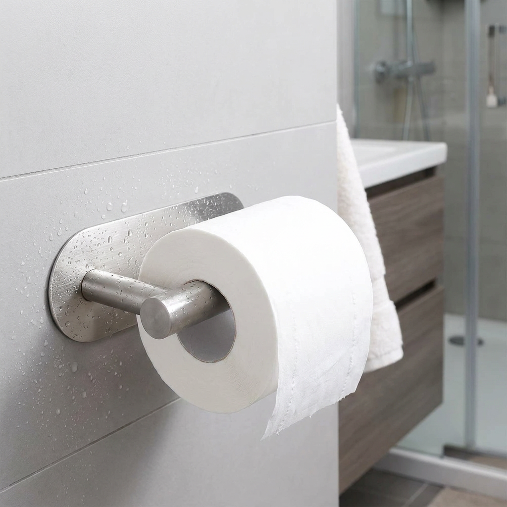 Adhesive Toilet Roll Paper Holder - mounted in bathroom