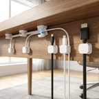 Magnetic Cable Clip - holding cords neatly under a home office desk