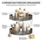 Modern Bathroom Corner Organizer Rack - what it holds infographic