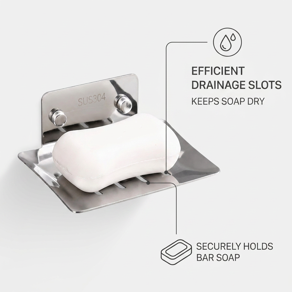 Soap Dish Tray Wall Mounted - what it holds infographic