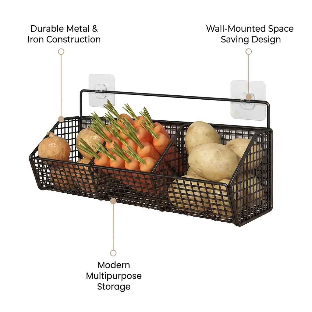 Wall-Mounted Kitchen Organizer - key benefits infographic