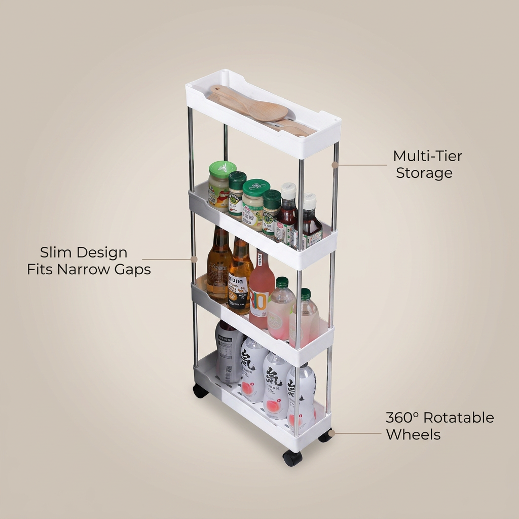 3/4 Tier Movable Gap Storage Rack - benefit callout infographic