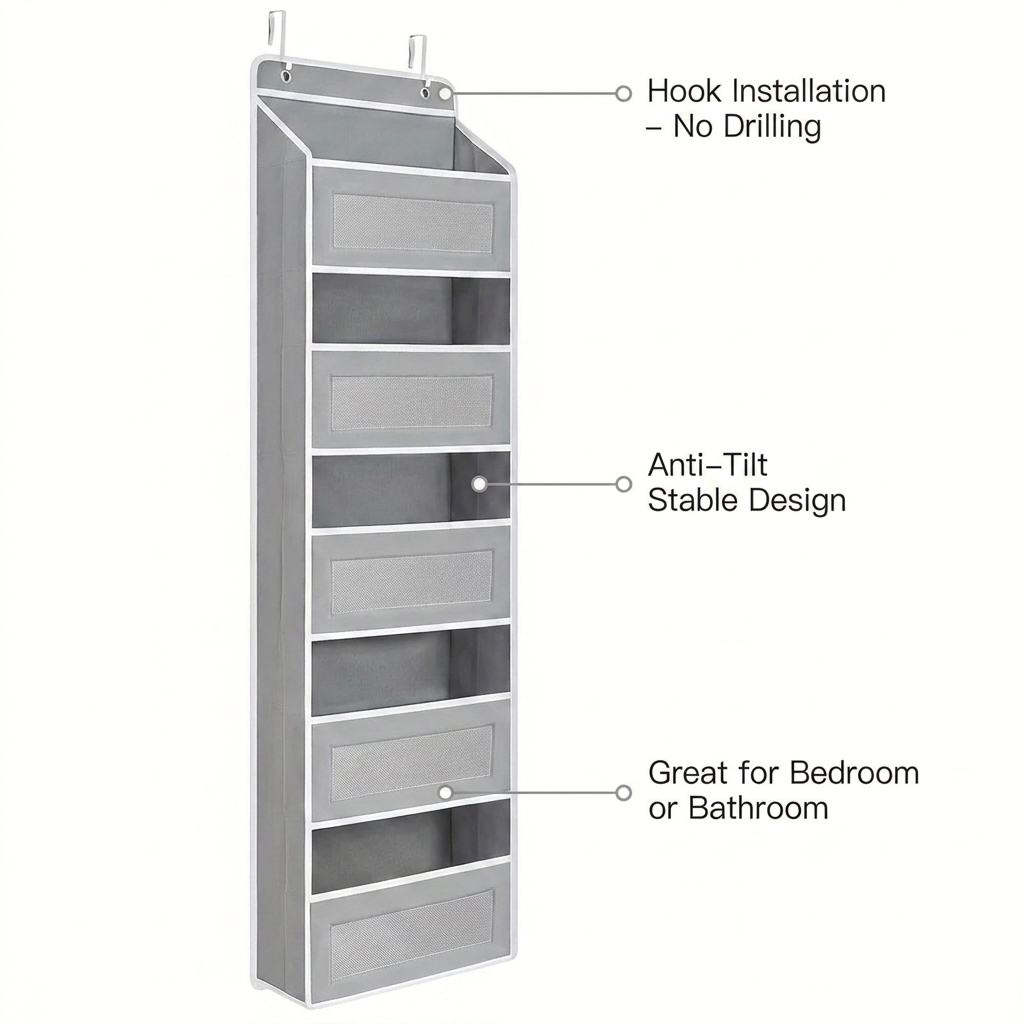 5-Shelf Hanging Storage Organizer - key benefits infographic