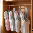 Plastic 9-Hole Foldable Hangers - in closet in-use angle