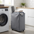 Laundry Basket with Wheels - bathroom lifestyle with yoga mat