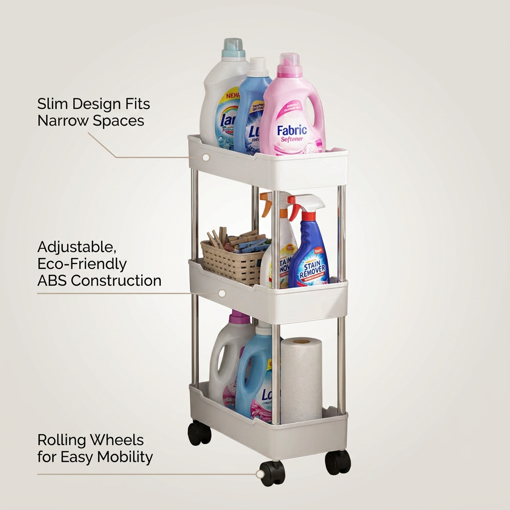 Slim Rolling Storage Cart 4 Tier - benefit callouts