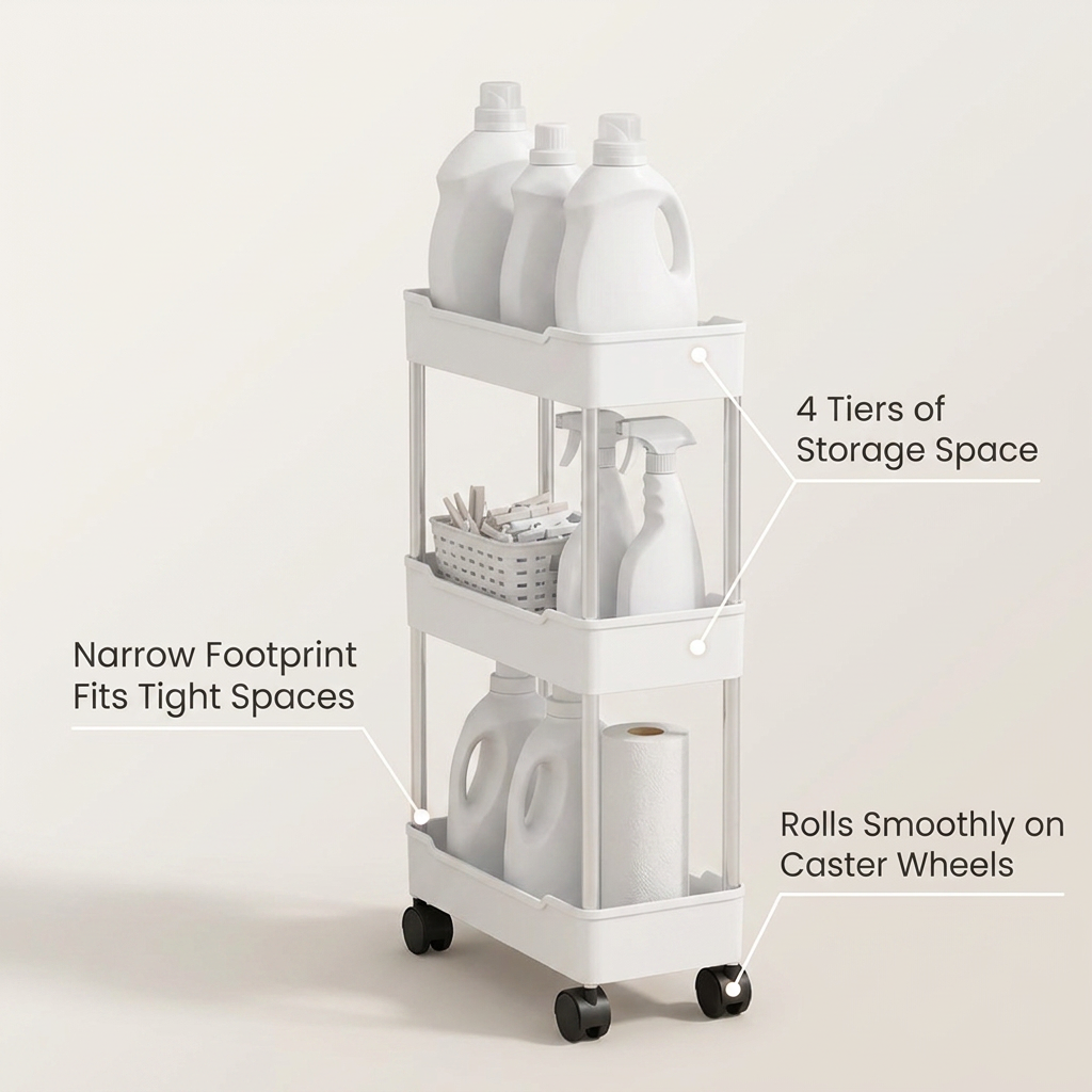 Slim Rolling Storage Cart 4 Tier - storage capacity infographic