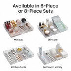Transparent Modular Drawer Organizer Set - set sizes infographic
