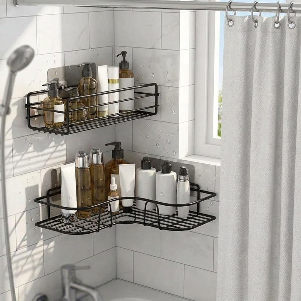 Floating Wall Shelf Metal Organizer - bathroom mounted use